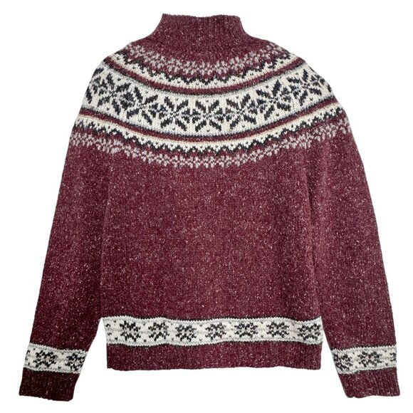 FAIRISLE NORDIC PRAIRIE GRANOLA PREPPY COTTAGECORE BURGUNDY SWEATER MEDP - Picture 3 of 5